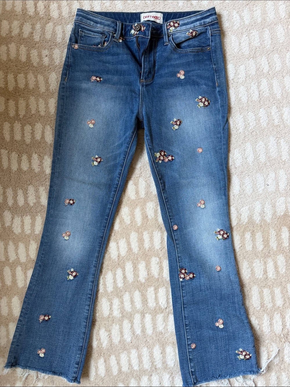 DRIFTWOOD Blue Embroidered Floral Flare Jeans